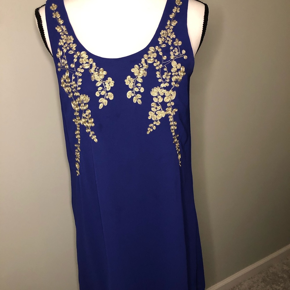 Beautiful Blue Tank Dress with Gold Detail